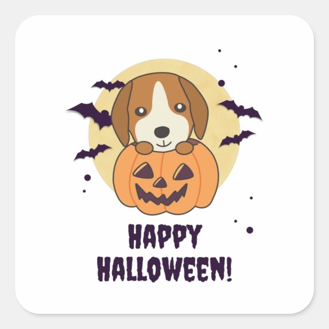 Sticker Carré Beagle En Chiens Doux Citrouilles Bonne Halloween (Devant)