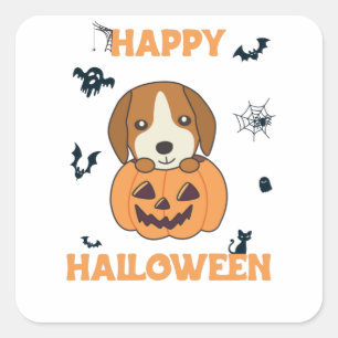 Sticker Carré Beagle En Chiens Doux Citrouilles Bonne Halloween