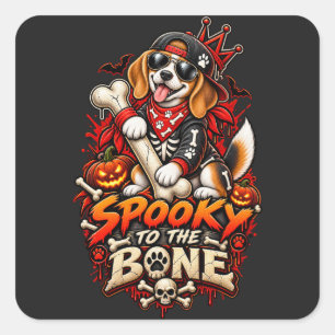 Sticker Carré Beagle Halloween drôle de squelette effrayant jusq