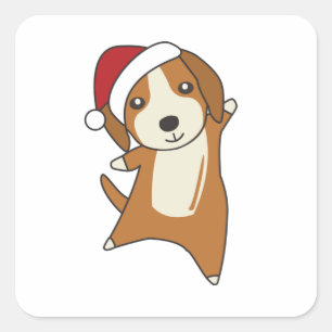 Sticker Carré Beagle Joyeux Noël Animaux d'hiver Chien