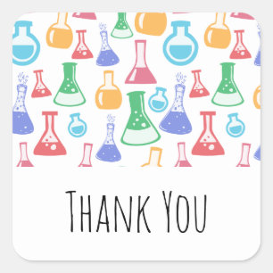 Sticker Carré Beakers et flacons Fun Science Motif Merci