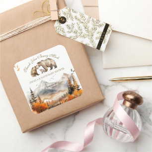 Sticker Carré Bear Adventure Fall Mountain Neutral Baby shower