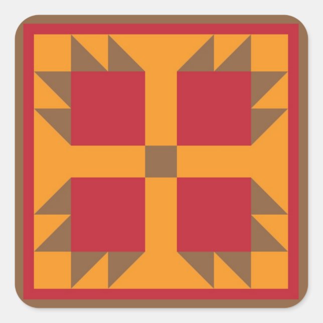 Sticker Carré Bear Paw Quilt Block (brun, rouge, orange) (Devant)