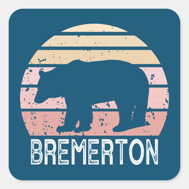 Sticker Carré Bear rétro Bremerton Washington (Devant)