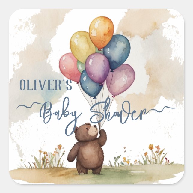 Sticker Carré Bear Themed Gender Neutral Baby Shower (Devant)