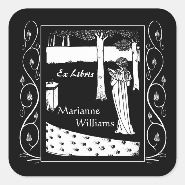 Sticker Carré Beardsley Nouveau Lady Reader Plaque d'enregistrem (Devant)