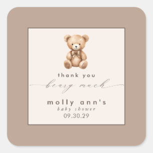 Sticker Carré Bearly Wait Neutral Baby shower simple Merci