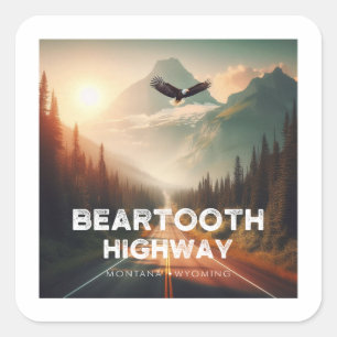 Sticker Carré Beartooth Highway Montana Aigle Wyoming