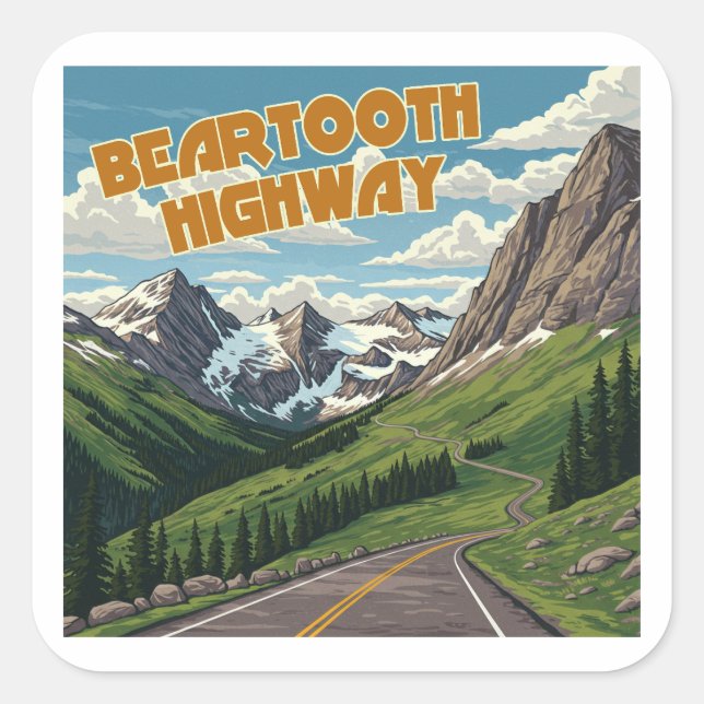 Sticker Carré Beartooth Highway Montana Wyoming Paysage (Devant)