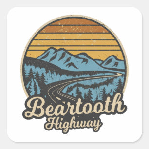 Sticker Carré Beartooth Highway Montana Wyoming Retro