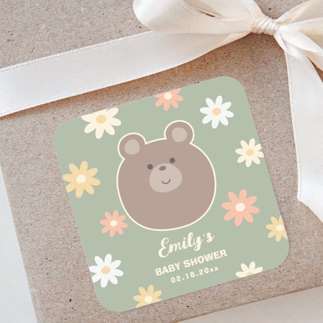 Sticker Carré Beary mignonne Ours En Teddy Printemps Baby shower (Créateur téléchargé)