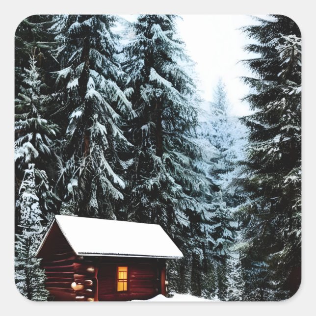 Sticker Carré Beau Abstrait Petit Cabine d'hiver (Devant)