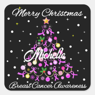 Sticker Carré Beau arbre de Noël en ruban rose