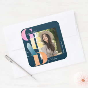 Sticker Carré Beau bleu Bold Police Photo 2024 Graduation