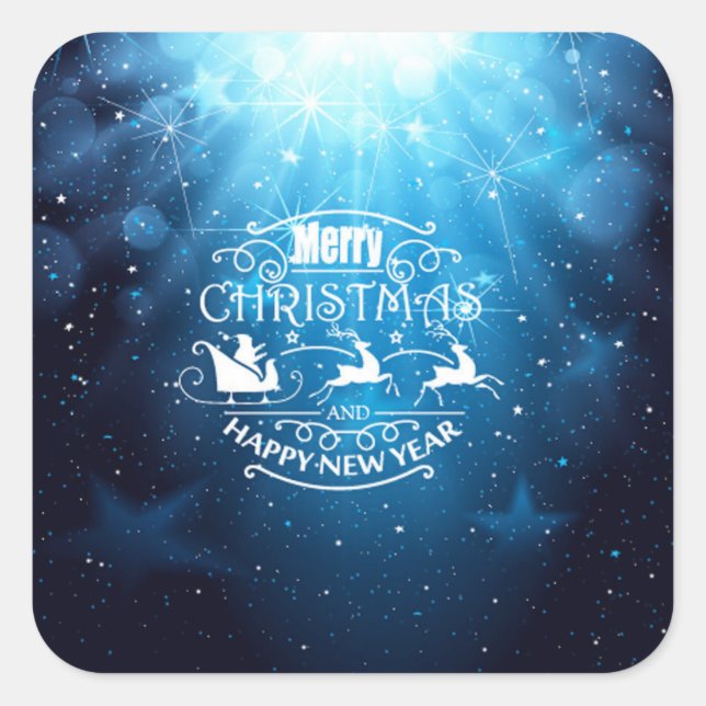 Sticker Carré Beau Bleu et Blanc Noël et Nouvel An (Devant)