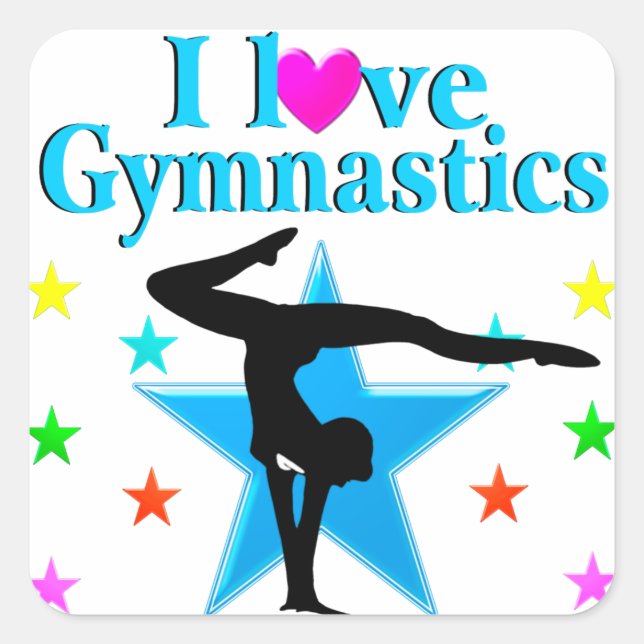 STICKER CARRÉ BEAU BLEU J'ADORE GYMNASTICS DESIGN (Devant)