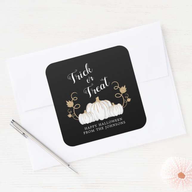 Sticker Carré Beau Brouillon Noir Ou Traiter Halloween Citrouill (Enveloppe)