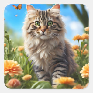 Sticker Carré Beau chats beau jardin