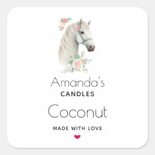 Sticker Carré Beau Cheval Blanc Boho Floral Candle Business