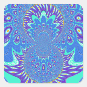 Sticker Carré Beau Cyan bleu moderne batik Kaleidoscope Art