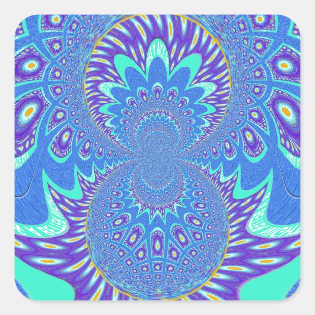 Sticker Carré Beau Cyan bleu moderne batik Kaleidoscope Art (Devant)
