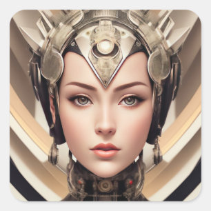 Sticker Carré Beau Cyborg Portrait