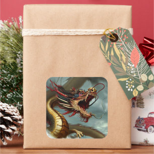 Sticker Carré Beau Dragon Rouge de Fierce