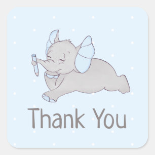 Sticker Carré Beau éléphant à crayon bleu