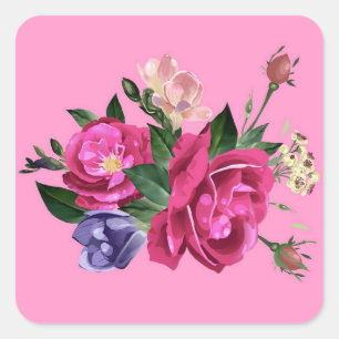 Sticker Carré Beau ensemble d'autocollants Roses