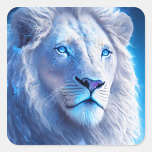 Sticker Carré Beau Lion blanc mystique aux yeux bleus