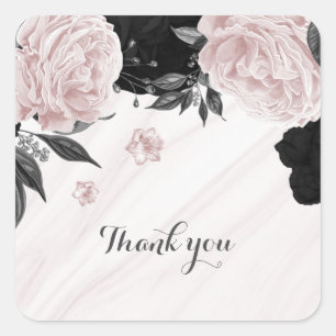 Sticker Carré Beau marbre noir & rose fleurs