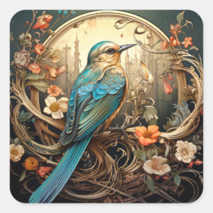 Sticker Carré Beau Oiseau Art Nouveau