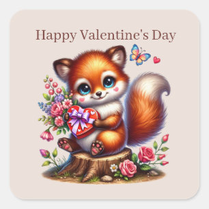Sticker Carré Beau renard Heureuse Sainte-Valentin