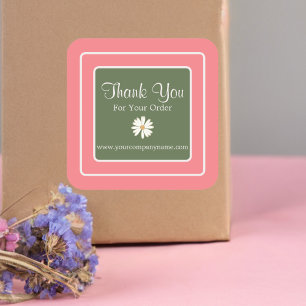 Sticker Carré Beau rose vif Olive Vert Merci marguerite