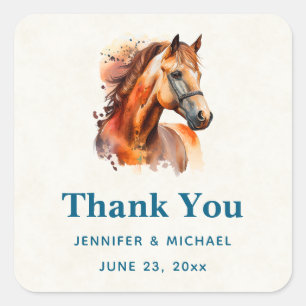 Sticker Carré Beau Sorrel Horse Portrait Mariage Merci