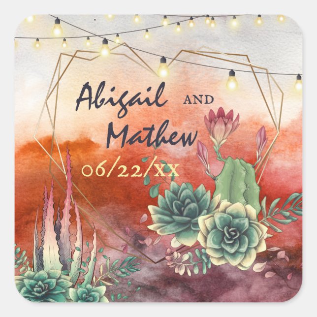 Sticker Carré Beau Succulent Sunset Heart Mariage géométrique (Devant)