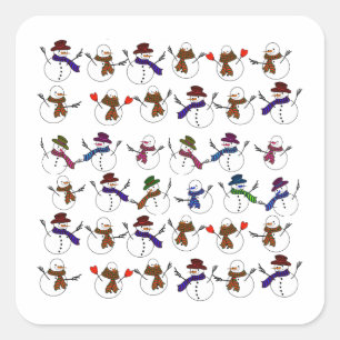 Sticker Carré Beaucoup de bonhommes de neige en caricature de No