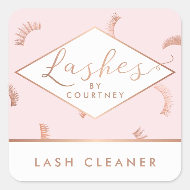 Sticker Carré Beaucoup de Lashes Motif Lash Salon Rose/Rose Or (Devant)