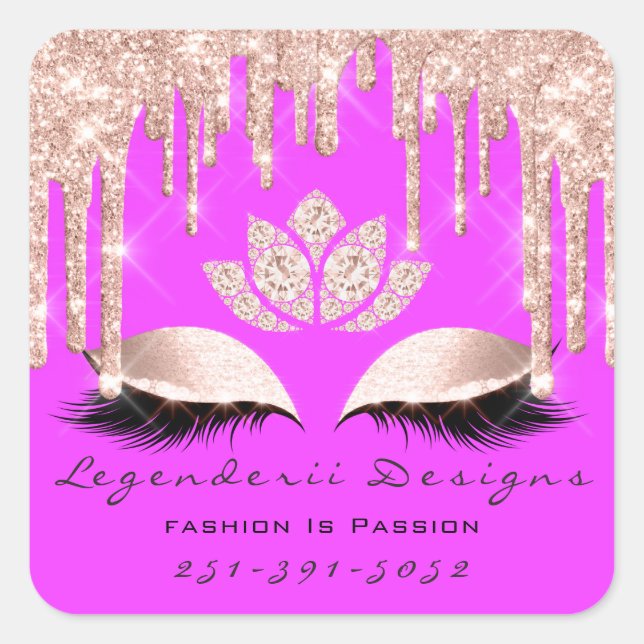 Sticker Carré Beauté rose chaud Lashes Lotus Merci Business (Devant)