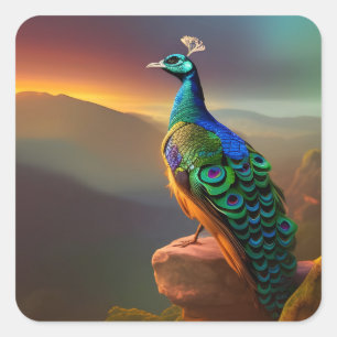 Sticker Carré Beautiful Peacock accueille la journée