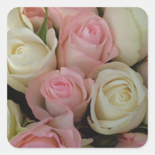 Sticker Carré Beautiful Pink White Roses Flower Bouquet