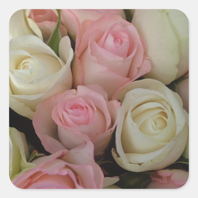 Sticker Carré Beautiful Pink White Roses Flower Bouquet (Devant)