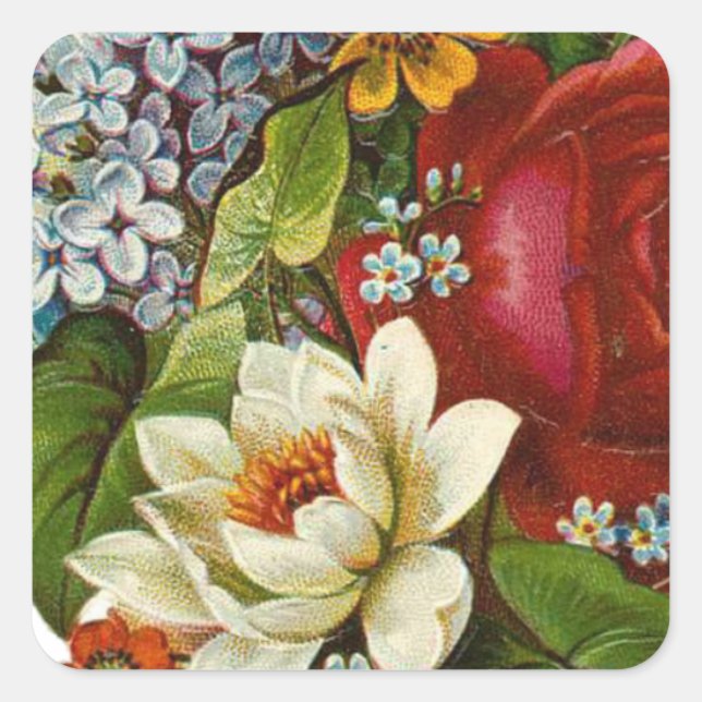 Sticker Carré Beautiful Romantic Summer Bouquet with Red Rose (Devant)