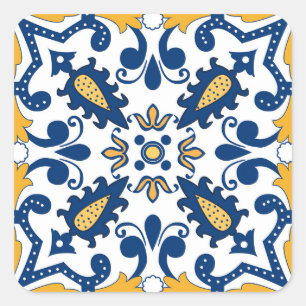Sticker Carré 💙 💛 Beaux Azulejos bleus et jaunes,  