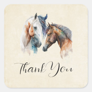 Sticker Carré Beaux Chevaux Western Boho Style Merci
