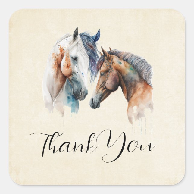 Sticker Carré Beaux Chevaux Western Boho Style Merci (Devant)