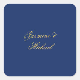 Sticker Carré Beaux Noms De Couple Calligraphie Chic Bleu & Or