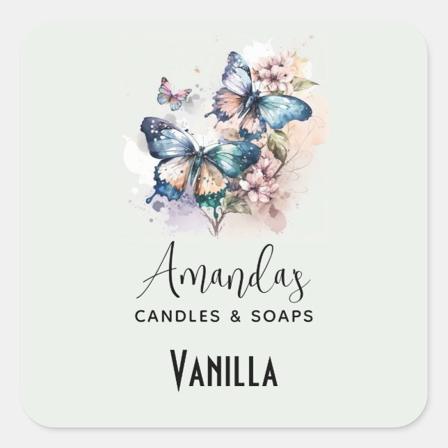Sticker Carré Beaux papillons et fleurs Craft à bougies (Devant)