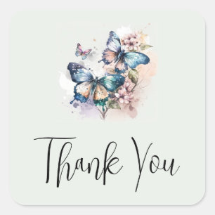 Sticker Carré Beaux papillons et Merci de fleurs