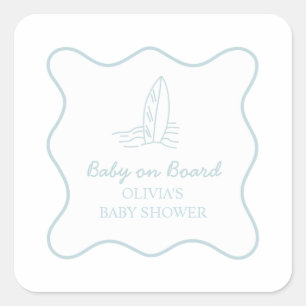 Sticker Carré Bébé à bord doodle Planche de surf Fête bébé plage